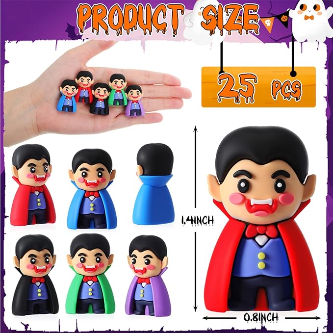 25 Pcs Mini Vampire Figurines Bulk Halloween Vampire Figures Miniatures Decorations Party Favors for Spooky Party Trick or Treating Goodies Bag Fillers DIY Craft