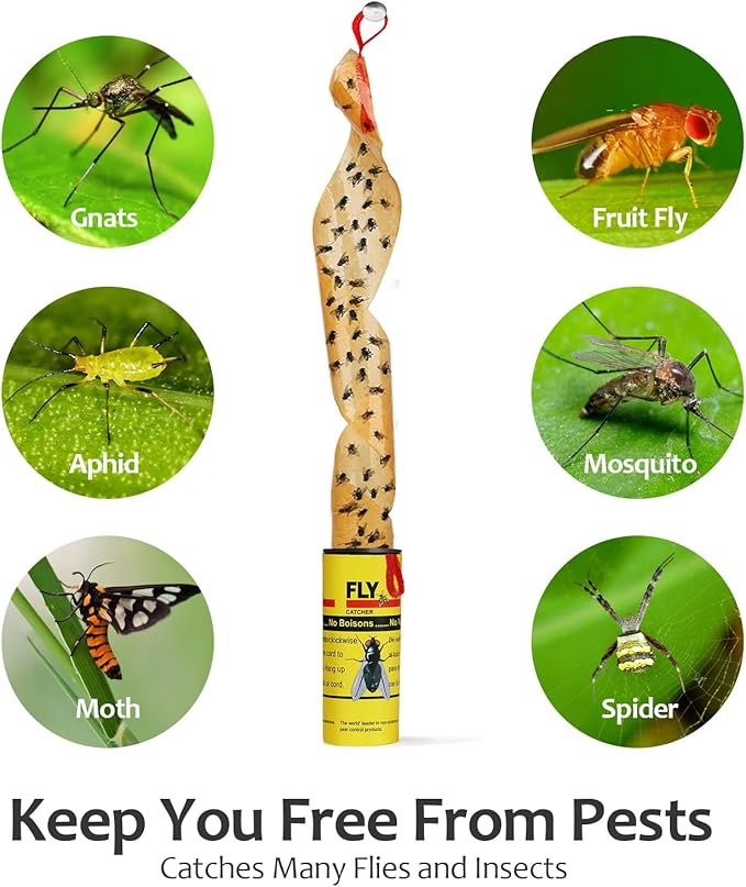 Fly Traps for Indoors Outdoor, Fly Paper Strips Sticky Hanging, Fruit Fly Strips,Fly Tape Catcher Ribbon, Fruit Fly Gnat Trap Killer Fly Traps for Inside Home(35 Pack)