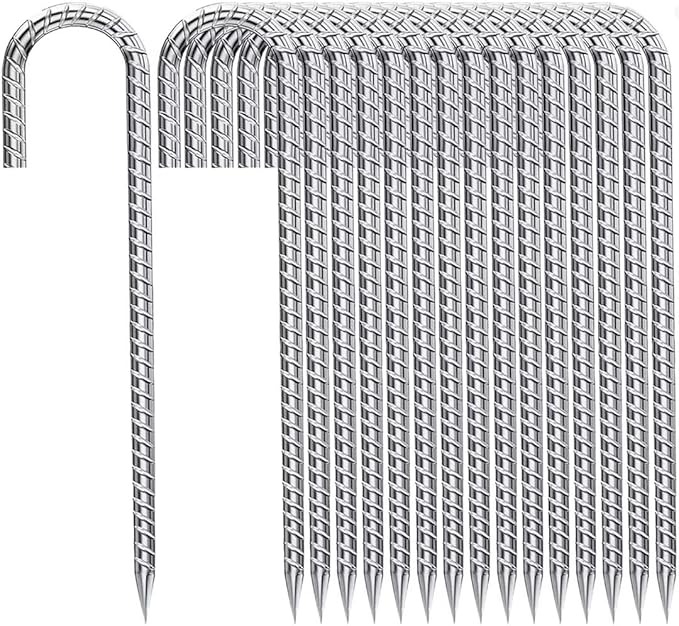 J-Hook-Rebar-Stakes-12-Inch-16-Pack, Ground Stakes Heavy Duty for High Winds Galvanized Anti-Rust Metal Stakes for Ground Heavy Duty Ground Anchors for Garden Dog Fence Chicken Coop Water Pipe