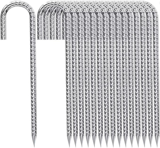 J-Hook-Rebar-Stakes-12-Inch-16-Pack, Ground Stakes Heavy Duty for High Winds Galvanized Anti-Rust Metal Stakes for Ground Heavy Duty Ground Anchors for Garden Dog Fence Chicken Coop Water Pipe