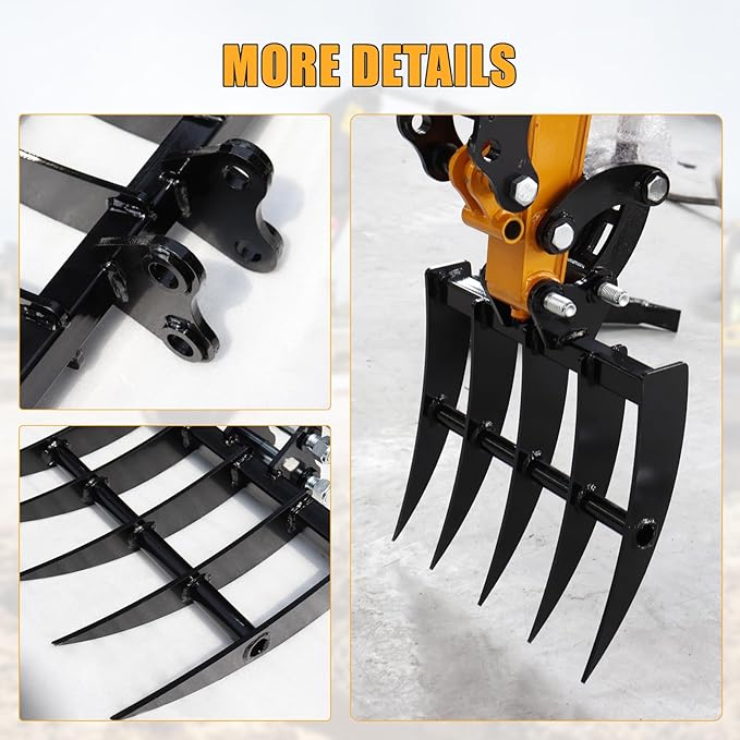 MMS Mini Excavator Rake Attachments, Wide Backhoe Rake Excavator Accessories, Suitable for 0.8-1.8 Tons Small Excavators Attachment, Use for Land Clearing, Debris Removing, Soil Spreading