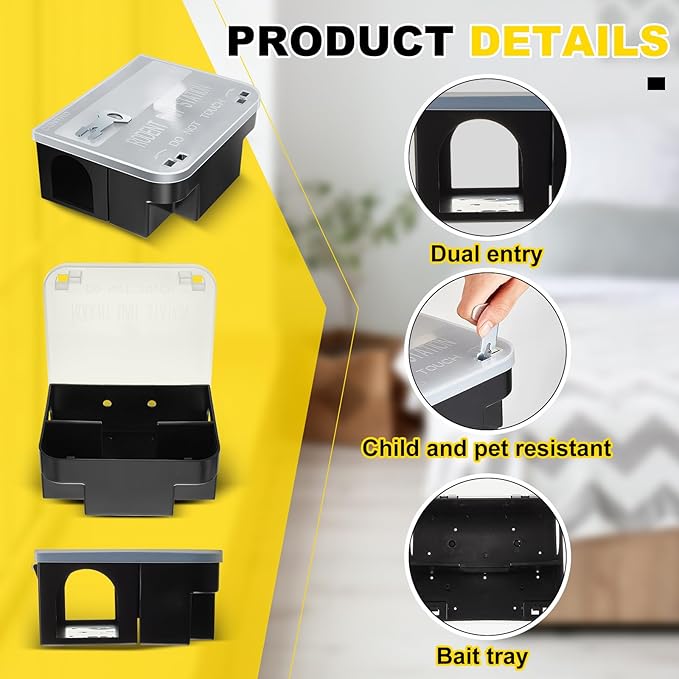 Qualirey 2 Pcs Rat Bait Station 8.86 x 7.28 x 3.62 Inches Rat Traps with Openable Lid, Blocks Boxes with Keys for Big Mouse, Keeps Children and Pets Safe Indoor & Outdoor, Bait Not Included (Clear)