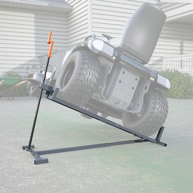 Ride-On Lawn Mower Jack Lift - Telescopic Maintenance Jack for Garden Tractors and Riding Lawn Mowers, 880 lbs Weight Capacity, Manual and Power Tool Handles Included (Grey)