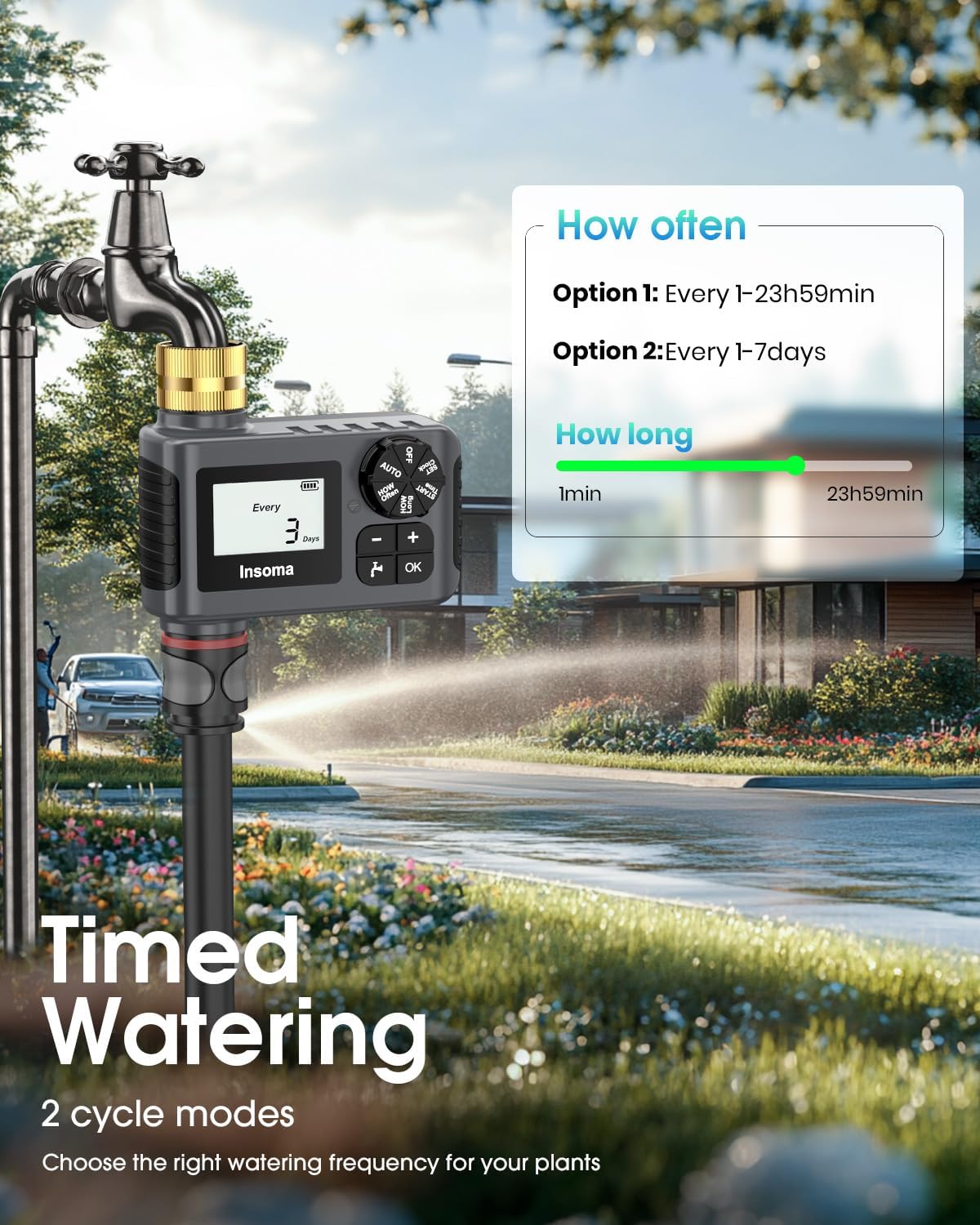 Water Timer with Brass Inlet & Outlet for Outdoor Garden Hose, Hose Timer with Rain Delay/Manual Mode, Automatic Drip Irrigation Controller System for Lawn Yard Garden Watering