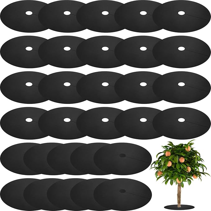 Macarrie 30 Pieces Weed Barrier Mats Non Woven Tree Mulch Ring Thickened Tree Protectors Mat Black Mulch Reusable Rings Landscaping Plant Cover Round Anti Grass Gardening Fabric Cover (16.5 Inch)