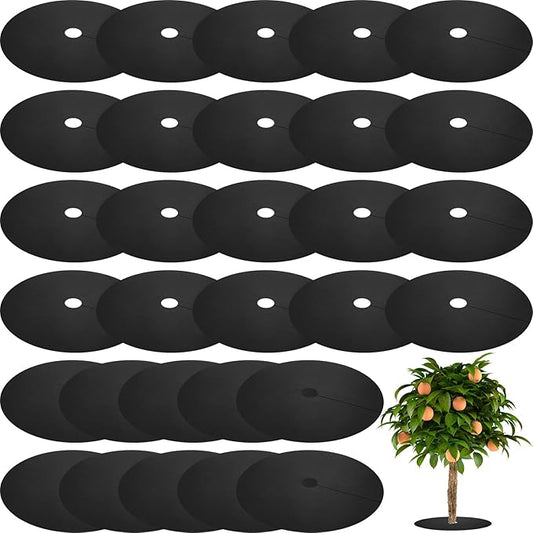 Macarrie 30 Pieces Weed Barrier Mats Non Woven Tree Mulch Ring Thickened Tree Protectors Mat Black Mulch Reusable Rings Landscaping Plant Cover Round Anti Grass Gardening Fabric Cover (16.5 Inch)