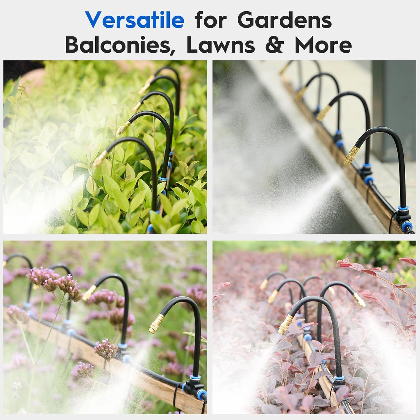 360° Automatic Drip Irrigation Kit - 5/16'' Tubing, Adjustable Universal Spray Nozzle, Copper Atomizing System for Garden/Lawn/Greenhouse - Multi-Directional Rotation, Quick Connectors, 16FT