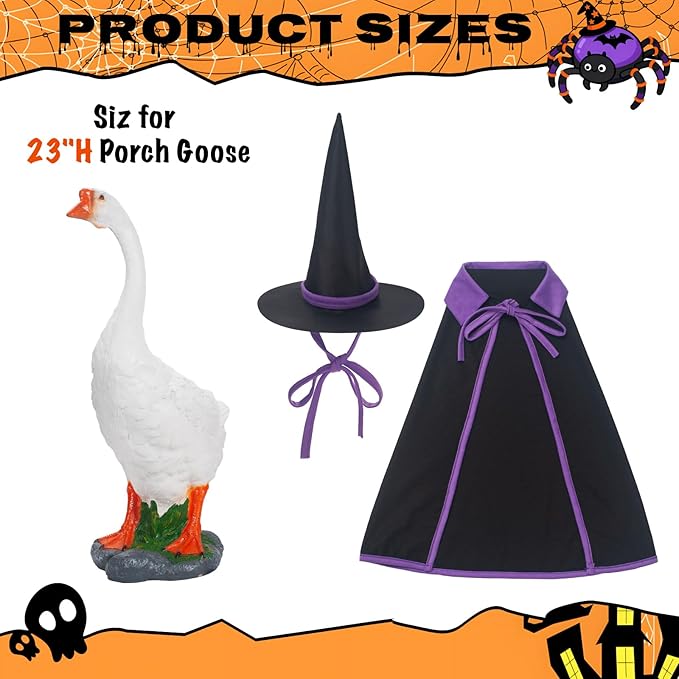 ONUPGO Halloween Goose Outfits, Lawn Porch Goose Clothes, Seasonal Sculpture Costume Suitable for 23 Inch Lawn Statue, Plastic/Cement Goose Statue, Garden, Yard, Patio, Party Decoration