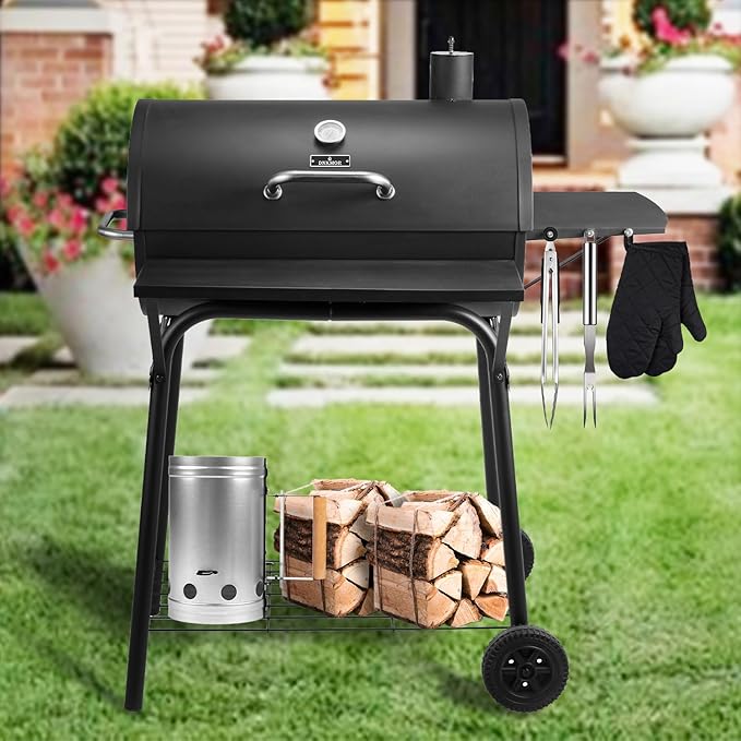 Charcoal Grills Outdoor BBQ Grill 30INCH Barrel Charcoal Grill with Side Table, 627 Square Inches, Outdoor Backyard Camping Picnics, Patio and Parties, Black by DNKMOR
