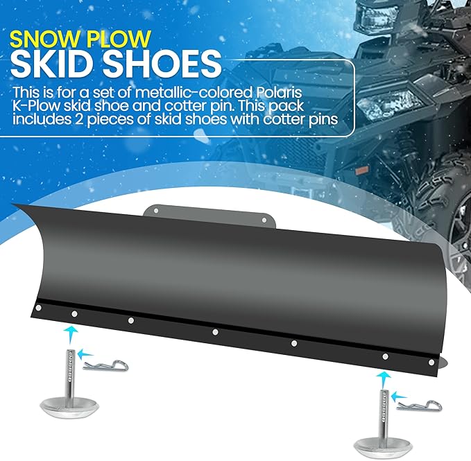 AR-PRO (2-Pack) Replacement Snow Plow Skid Shoes - Replaces Part ATV UTV Polaris K-Plow Nos 2205071 and 2208864 - Hardened Steel Snow Plow Non-Slip Base - with Quick-Release Cotter Pins