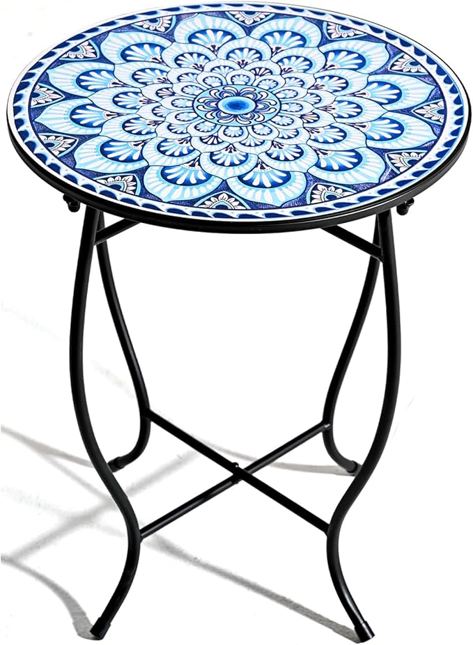 Round Side Table, Indoor Outdoor Small Side Table, Weather Resistant Black Metal Side Table for Livingroom Patio Balcony Yard Porch Garden, 14” Diameter and 17” H Patio Accent Table Plant Stand