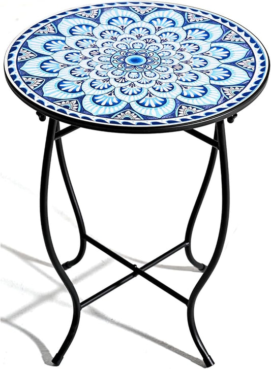 Round Side Table, Indoor Outdoor Small Side Table, Weather Resistant Black Metal Side Table for Livingroom Patio Balcony Yard Porch Garden, 14” Diameter and 17” H Patio Accent Table Plant Stand