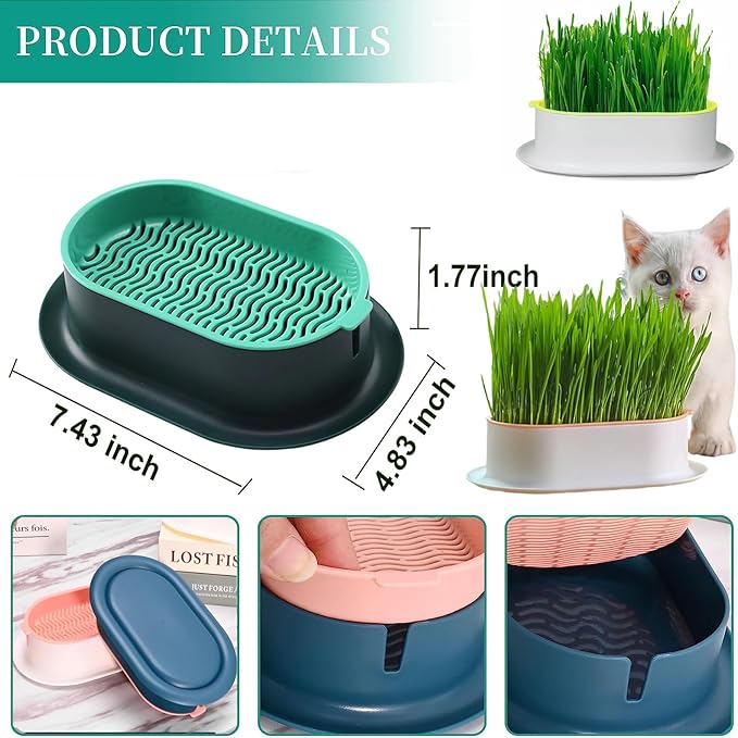 3Pcs Cat Grass Planter (No Seeds Included) Wheatgrass Planting Trays Hydroponic Cat Grass Growing Kits for Indoor Cats Soilless Organic Nursery Box Pet Grass Pot (I)