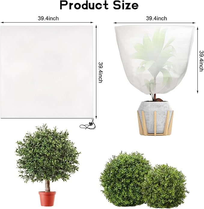 Svepndic 4 PCS Winter Plant Covers Freeze Protection,39X39 Reusable Plant Protector Bag with Drawstring,Winter Plants Jacket Warm Shrubs Cover Blanket Frost Protection for Outdoor Garden Plants