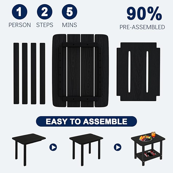 nevilywood Adirondack Square Side Table - 18.4" Large Panel HDPE Outdoor End Table - Weatherproof, Rustproof & Low Maintenance for Patio, Lawn, Pool, Indoor Use (Black)