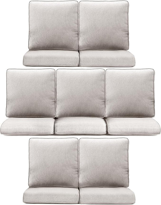 7-Piece Outdoor Patio Cushion Set - Fade & Water Resistant with Removable Olefin Cover, 22x24x4 Inch Memory Foam Cushions for Wicker Sectional Sof - Beige/Regular
