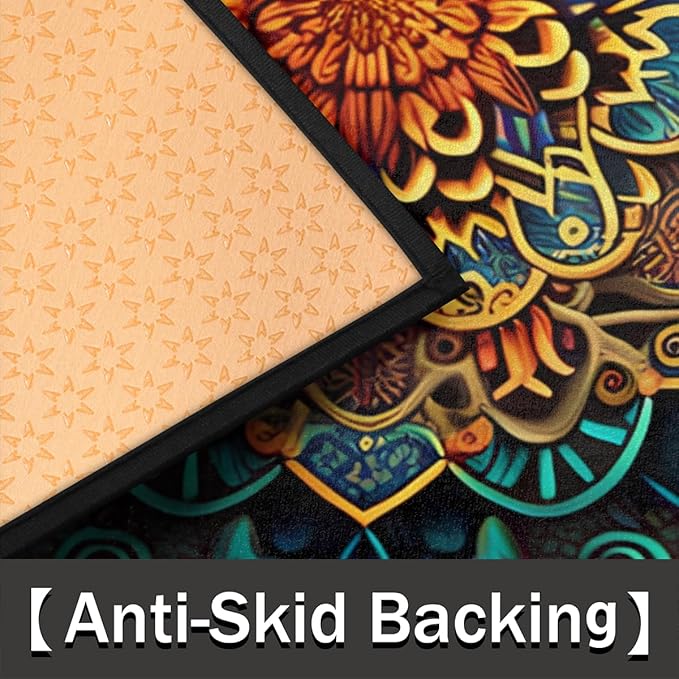 Mandala Half Round Door Mat, Ethnic Mandala Floral Semicircle Door Mats, Non Slip Area Rug Soft Doormat for Front Door Indoor Entrance Wear Resistant Welcome Mat for Garage Patio Home Decor 24 x 36 In