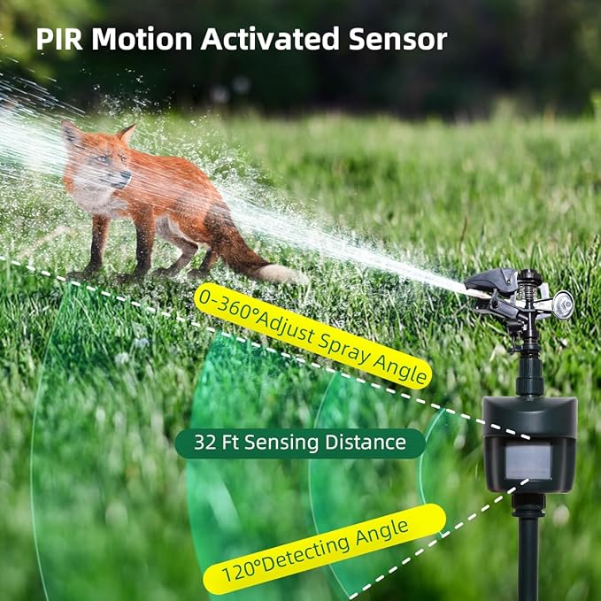 Motion Activated Sprinkler with Day & Night Detection Modes Repellent Detector for Garden Outdoor Waterproof