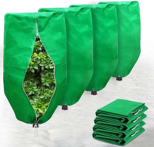 Plant Covers Freeze Protection 4 Packs 47" x32" Winter Rounded Top Frost Cloth Plant Covers Freeze Protection for Outdoor Plants with Zipper and Drawstring