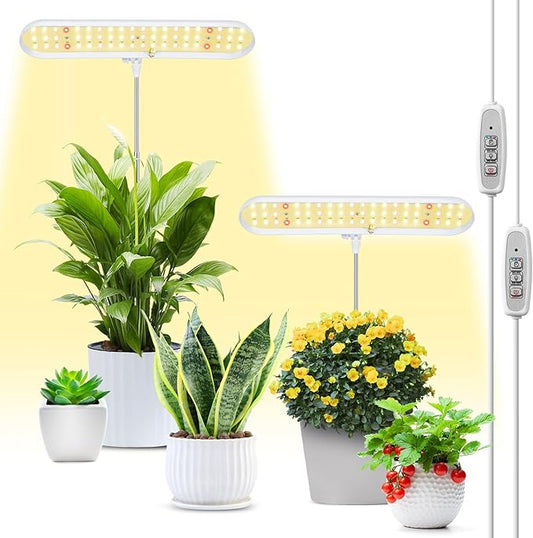 FOXGARDEN Grow Light, Full Spectrum LED Grow Lamp, Plant Lights for Indoor，Auto Timer 4/8/12H, 4 Dimmable, Height Adjustable 8.5"-24", Growing Lights 2 Pack