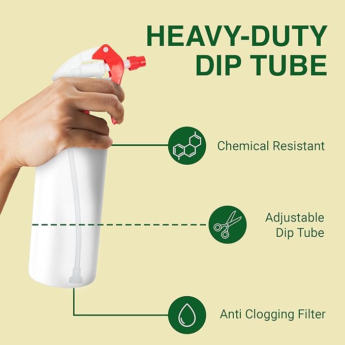 Heavy Duty 32oz Plastic Spray Bottles for Cleaning - Large Empty Industrial Bottles for Gardening Solutions, Vinegar, Chemicals, Professional Cleaners - Adjustable Sprayer Nozzle - 4 Pack
