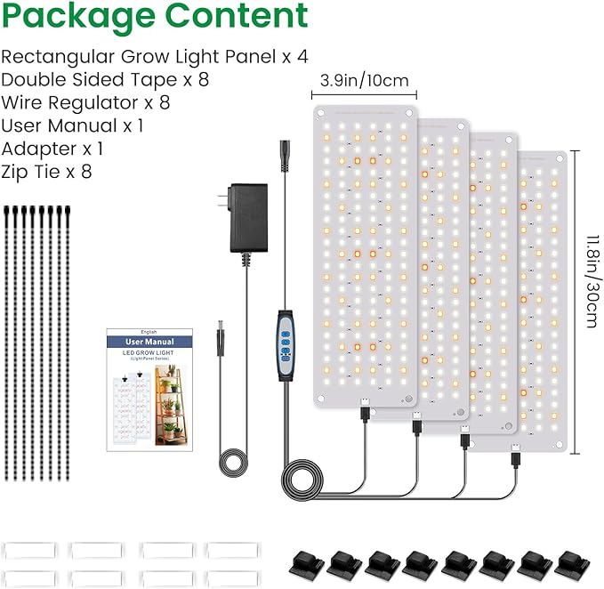 Grow Lights for Seed Starting, 552 LED Full Spectrum Plant Light Panel for Growing Indoor Plants, Slim Grow Lamp with UL Adapter, 6/12/16H Timer, 3 Light Modes, 5 Dimmable