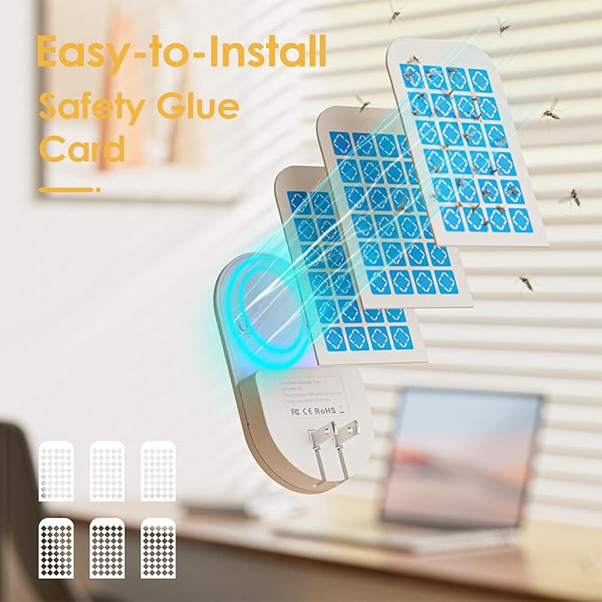 Flying Insect Trap, 2 in 1 Indoor Plug-in Fruit Fly Trap, 1 Trap White and 6 Glue Cards, Fruit Fly Traps for Gnat, Moth, Mosquito, Suitable for Every Part of The Home