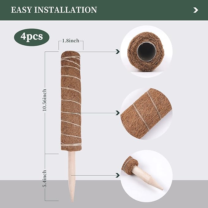 Decoroca 48.81 Inches Coir Totem Pole - 4 Pcs 16 Inchs Moss Pole Plant Stick with 100 FT Garden Twist Ties, for Monstera Plant Creepers Plant Support Extension, Climbing Indoor Plants