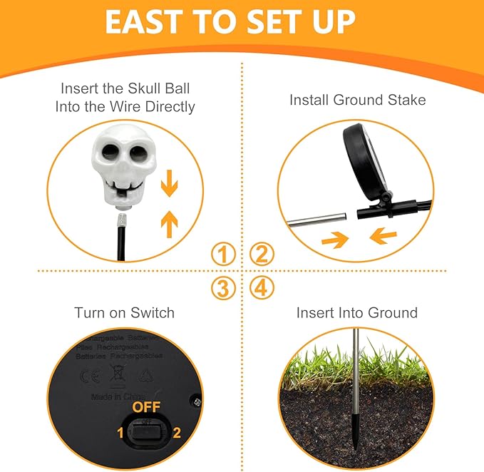 Solar Halloween Pathway Lights 3 Pack Skull Stake Lights Outdoor 2 Modes Cool White LEDs for Garden Yard Patio