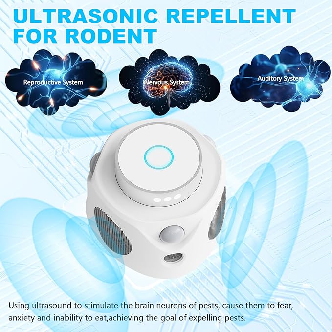 Mouse Repellent Ultrasonic, 360° Mice Repellent Indoor Rat Deterrent Get Rid of Mice with LED Lights, Squirrel Rodent Repellent for Attic Houses Barns Garage Basement RV