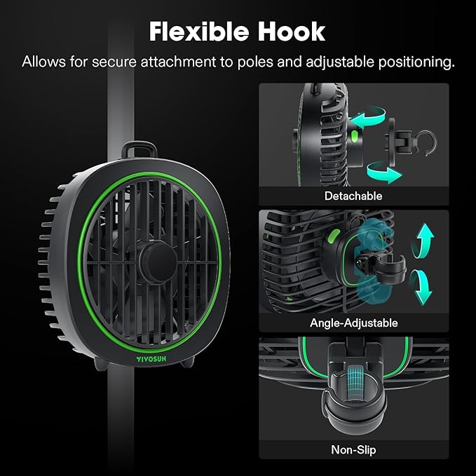 VIVOSUN AeroWave D4, 4” Grow Tent Clip Fan with Detachable Hook, 3-Speed Strong & Quiet Airflow, Adjustable Airflow Angle for Hydroponics, Circulation & Cooling, Black, 2-Pack