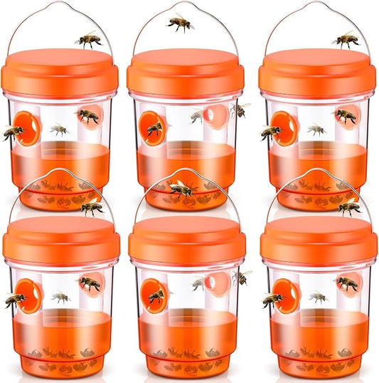 Qualirey 6 Pcs Wasp Traps for Outdoors Wasp Killer Hanging Bee Traps Reusable Fly Bee Killer for Indoor Outdoor Patio Garden Home (Orange)