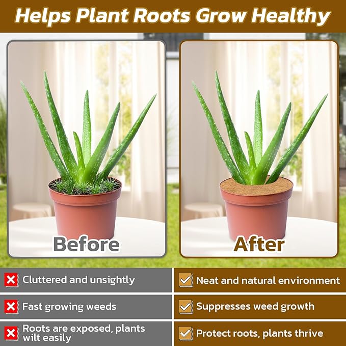 Legigo 10pcs Coconut Fiber Mulch Ring Tree Plant Protector Mat, 6 Inch Natural Coco Coir Tree Protection Ring Plant Pot Soil Cover, Tree Rings Disc Plant Cover for Indoor Outdoor Plants,Landscaping