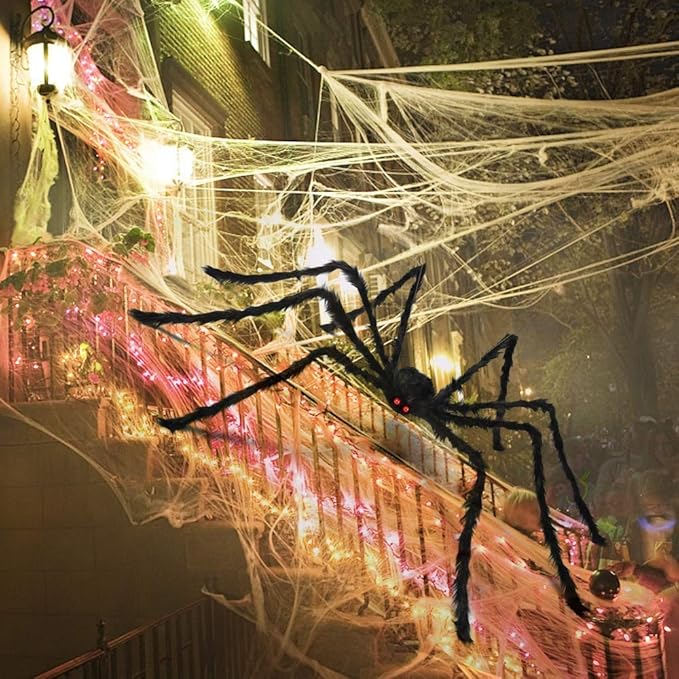 Sizonjoy 6.6 Ft Halloween Decorations Giant Spider,Scary Hairy Large Spider Props for Halloween Outdoor Yard Decorations,Party Decor, Black