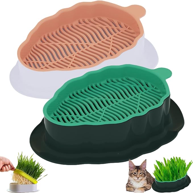2Pcs Cat Grass Planter (No Seeds Included) Wheatgrass Planting Trays Hydroponic Cat Grass Growing Kits for Indoor Cats Soilless Organic Nursery Box Pet Grass Pot (M)