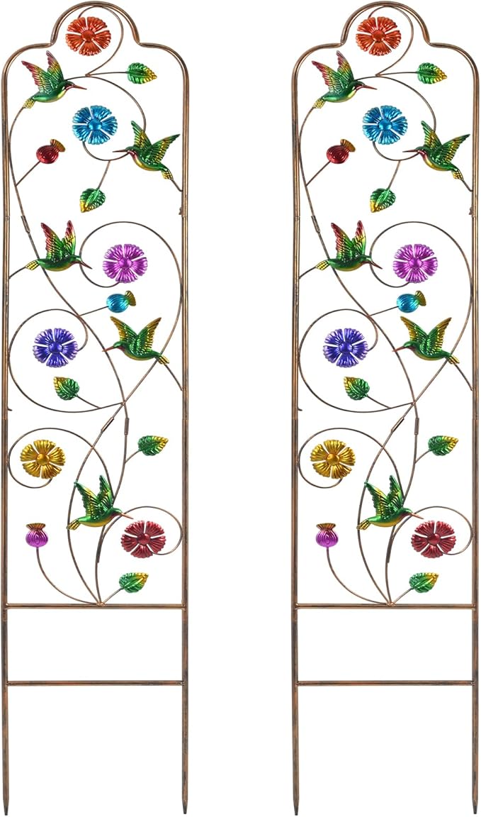 2-Pack Metal-Garden-Trellis Plant-Support-Trellises Outdoor-Decoration Arched-Fence-Trellis - for Climbing Plants Patio Lawn Yard Backyard Wall Brackets 60'' H x 12'' W Hummingbird