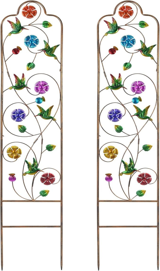 2-Pack Metal-Garden-Trellis Plant-Support-Trellises Outdoor-Decoration Arched-Fence-Trellis - for Climbing Plants Patio Lawn Yard Backyard Wall Brackets 60'' H x 12'' W Hummingbird