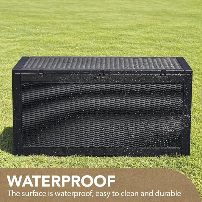 Devoko 95 Gallon Deck Box Large Resin Outdoor Storage Box, Waterproof and UV Resistant Lockable for Outdoor and Patio, Large Storage Cabinet for Patio Furniture, Garden Tools and Pool Supplies, Black
