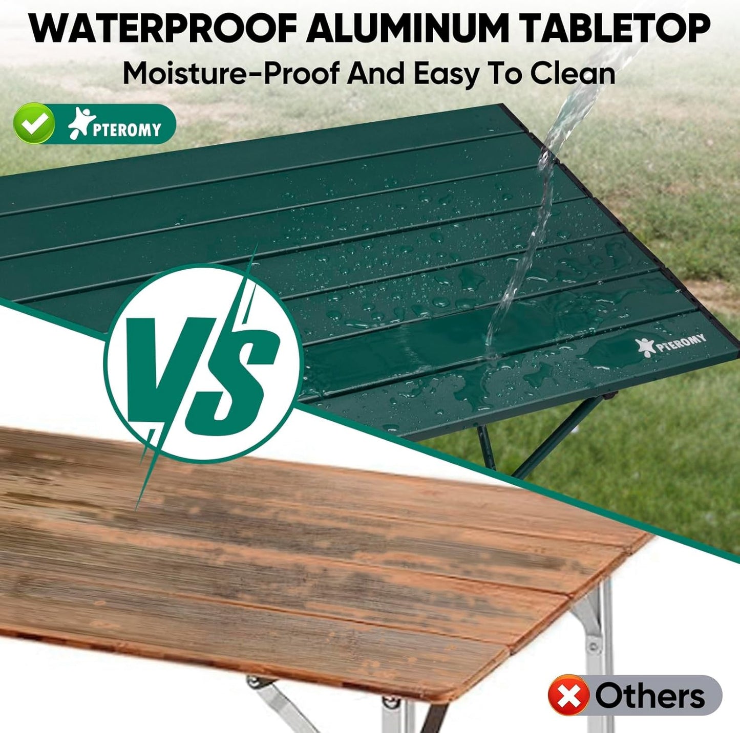 PTEROMY Medium Folding Camping Table, Portable Beach Table with Ultralight Aluminum Tabletop for Travel, Outdoor, Camping, Picnics, and BBQs (Green)