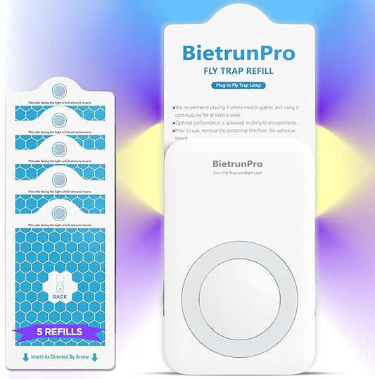 Fly Traps Indoors(1 Device+5 Refills), Gnat Traps for House Indoor with Night Light, 3-in-1 UV/Blue/Yellow Light Plug-in Flying Insect Traps, Fruit Fly Killer, NAT Killer, Get Rid of Gnat Infestation