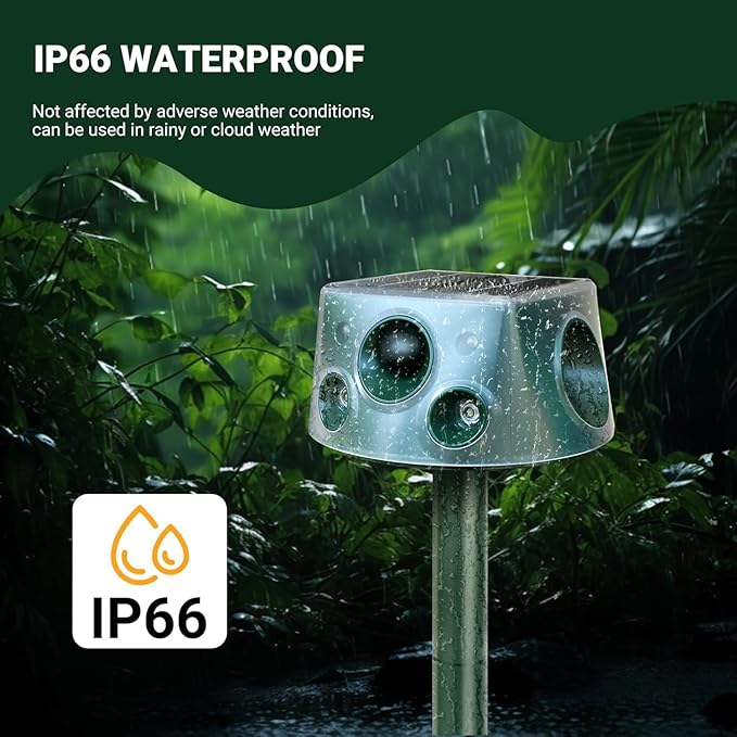 Solar Ultrasonic Animal Repellent, Waterproof Deer Repellent Devices with Motion Detection, 3 Mode, Cat Repellent Outdoor Squirrel Skunk Rabbit Raccoon Dog Mouse Deterrents Repeller for Yard Patio