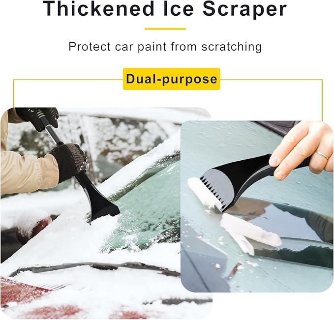 53'' Extendable Retractable Snow Brush & Ice Scraper for Cars/SUVs/Trucks - 360° Rotating Detachable Head, 10" Scratch-Free Squeegee, Ergonomic Foam Handle Winter Cleaning Tool (Yellow&Black)