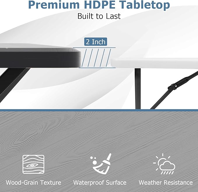 Moccha Picnic Table Bench Set - Portable Plastic Picnic Table w/Steel Frame & Wood-Like Texture, All Weather Heavy Duty Picnic Table Kit, Picnic Tables for Outdoors Garden Patio Party Dining (Grey)