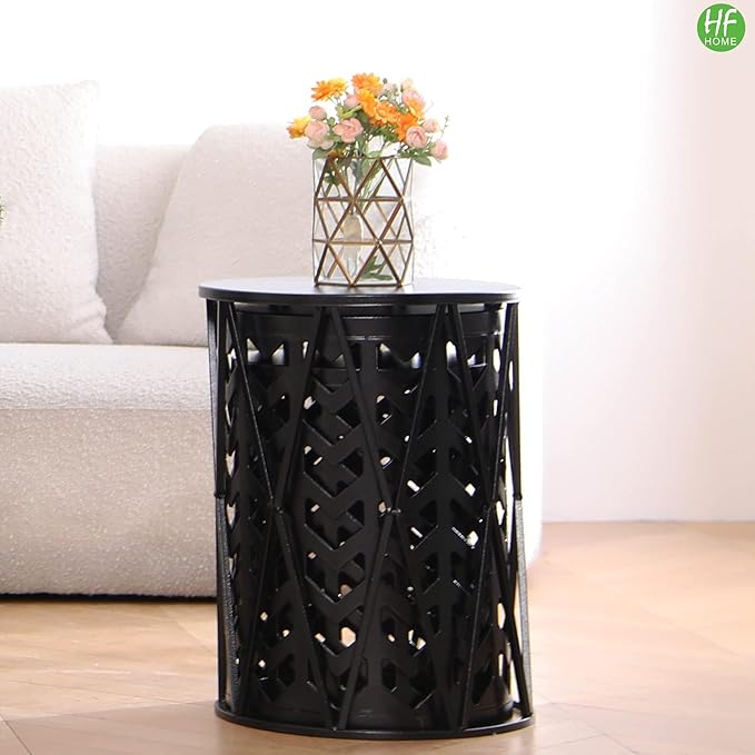 HFHOME Round Metal Coffee End Tables, Set of 3 Modern Furniture Nightstands Decor Side Tables Plant Stand for Home Office Indoor Garden Outdoor- Black