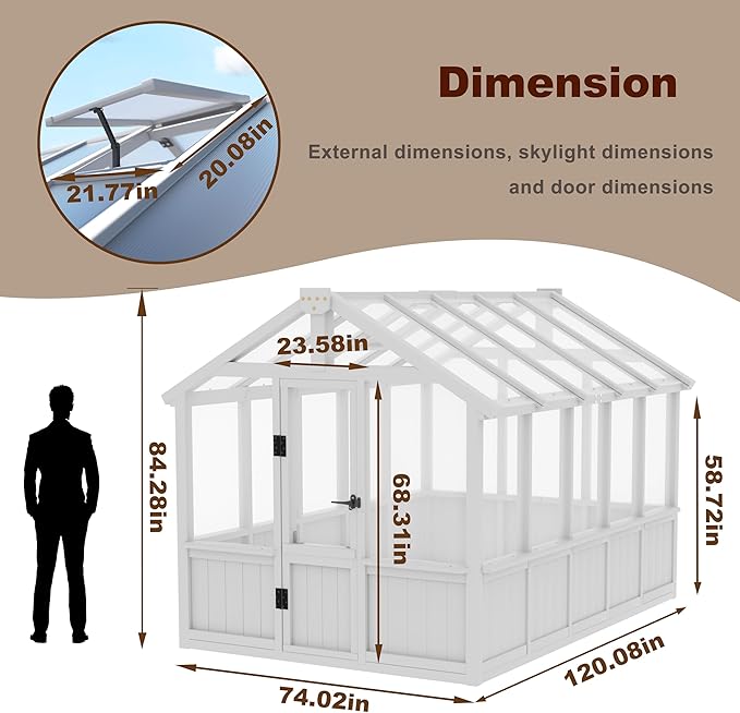 MUPATER 6 × 10 FT Cedar Wood Greenhouse for Outdoors, Outdoor Greenhouse With Polycarbonate Panels, Adjustable Vent Windows and Lockable Door, Wooden Walk-In Green House Kit for Garden, Lawn, Backyard