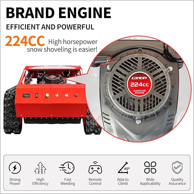 Robot Remote Control Snow Removal and Lawn Mower Electric Start 45°Climbing Crawler Anti-Skid Snow Removal Machine All-Terrain Lawn Mower and Snow Removal Machine (HW-224 Snow)