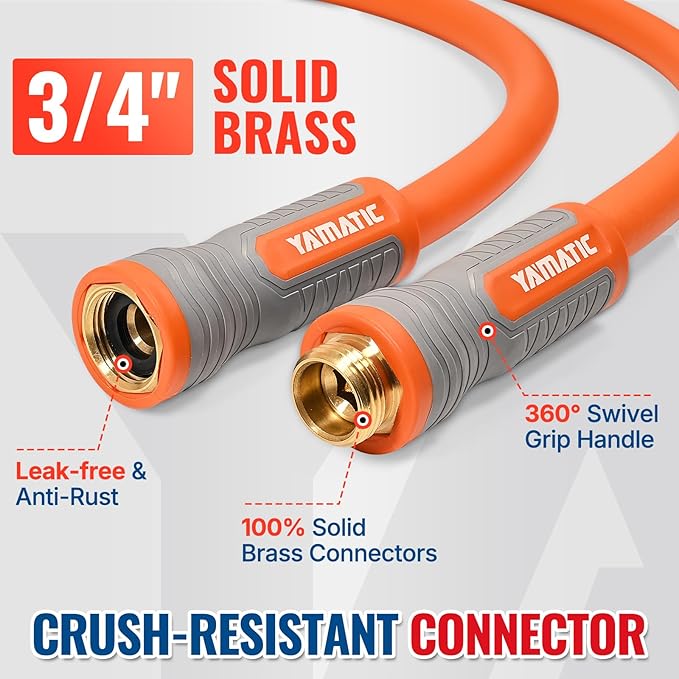 YAMATIC Heavy Duty Short Garden Hose 5/8 in x 3 ft with Swivel Fitting, Super Flexible Leader hose,All-weather, Lightweight, Burst 600 PSI