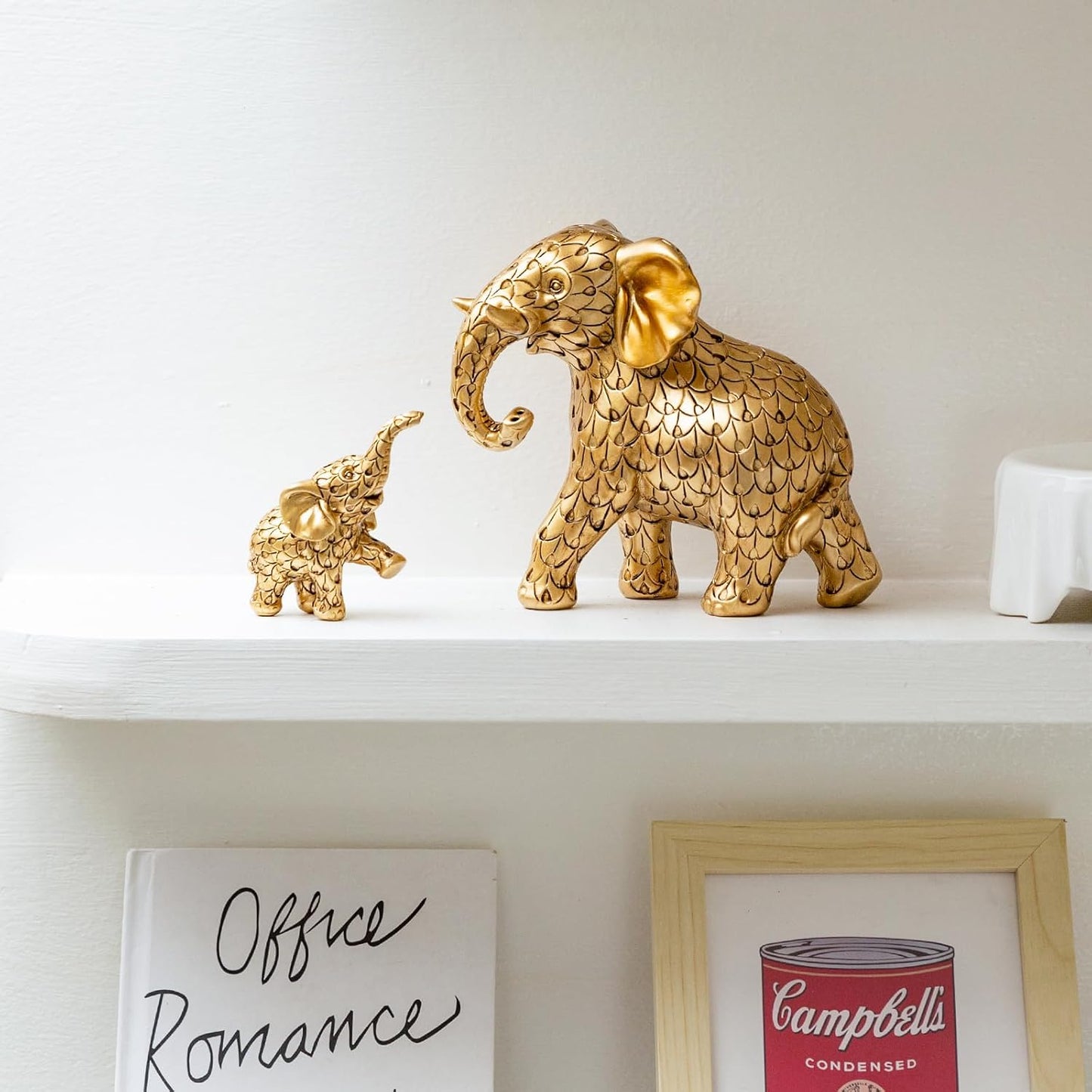 Vintage Gold Elephant Statue.Elephant Figurines Inspiring Good Luck,Health.Unique Elephant Gifts for Women,Moms.Elephant Home Decor Ornaments for Living Room,Bookshelf,Table Centerpiece,Office