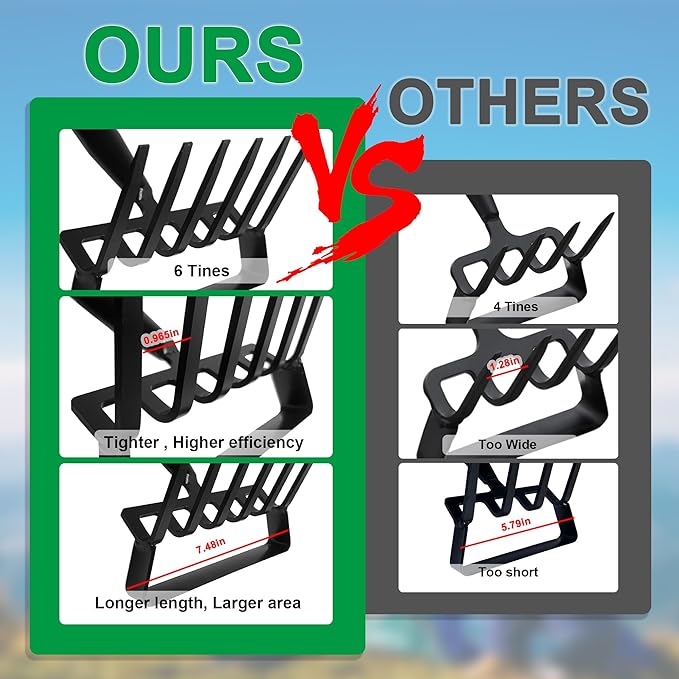 6-Tines Rake and Stirrup Hoe, Metal Garden Hula Hoes Tiller Rake Tool with Adjustable Long Handle, Action Scuffle Loop Hoe for Weeding, Digging, Loosening Soil