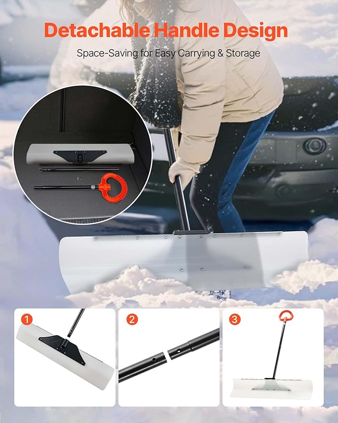 VEVOR Snow Pusher, 36 inch Wide Push Snow Shovel Plow for Driveway, Sidewalks and Doorways with Segmented Handle, Ergonomic Grip and HDPE Plastic Blade